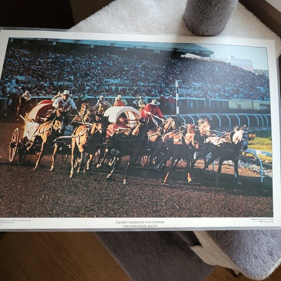 1975 CALGARY STAMPEDE PLASTIC 2-SIDED PLACEMAT EMBLEM/CHUCKWAGON RACING RARE GUC - Picture 2 of 7